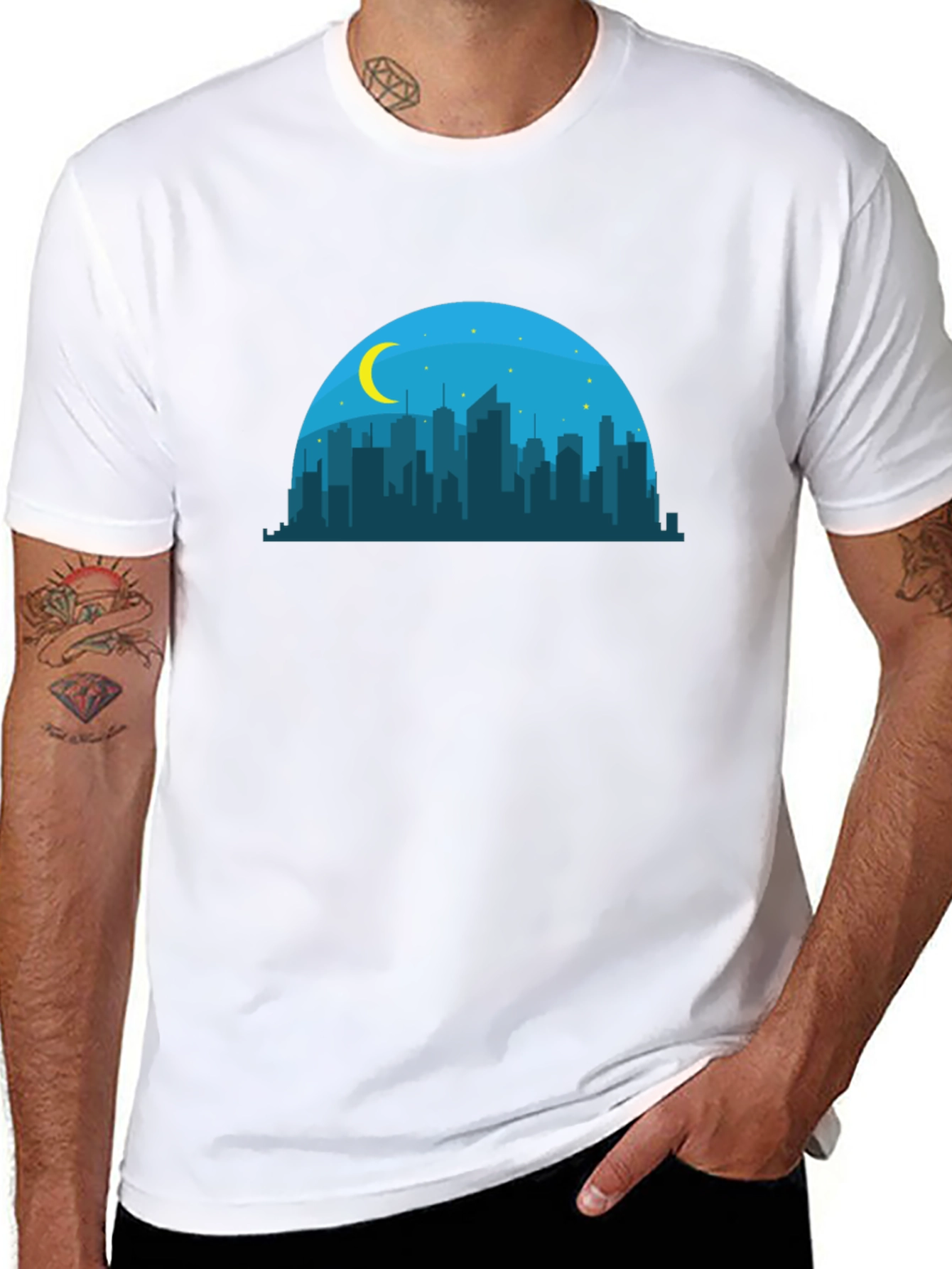 Camiseta Negra Skyline Nocturno Hombre