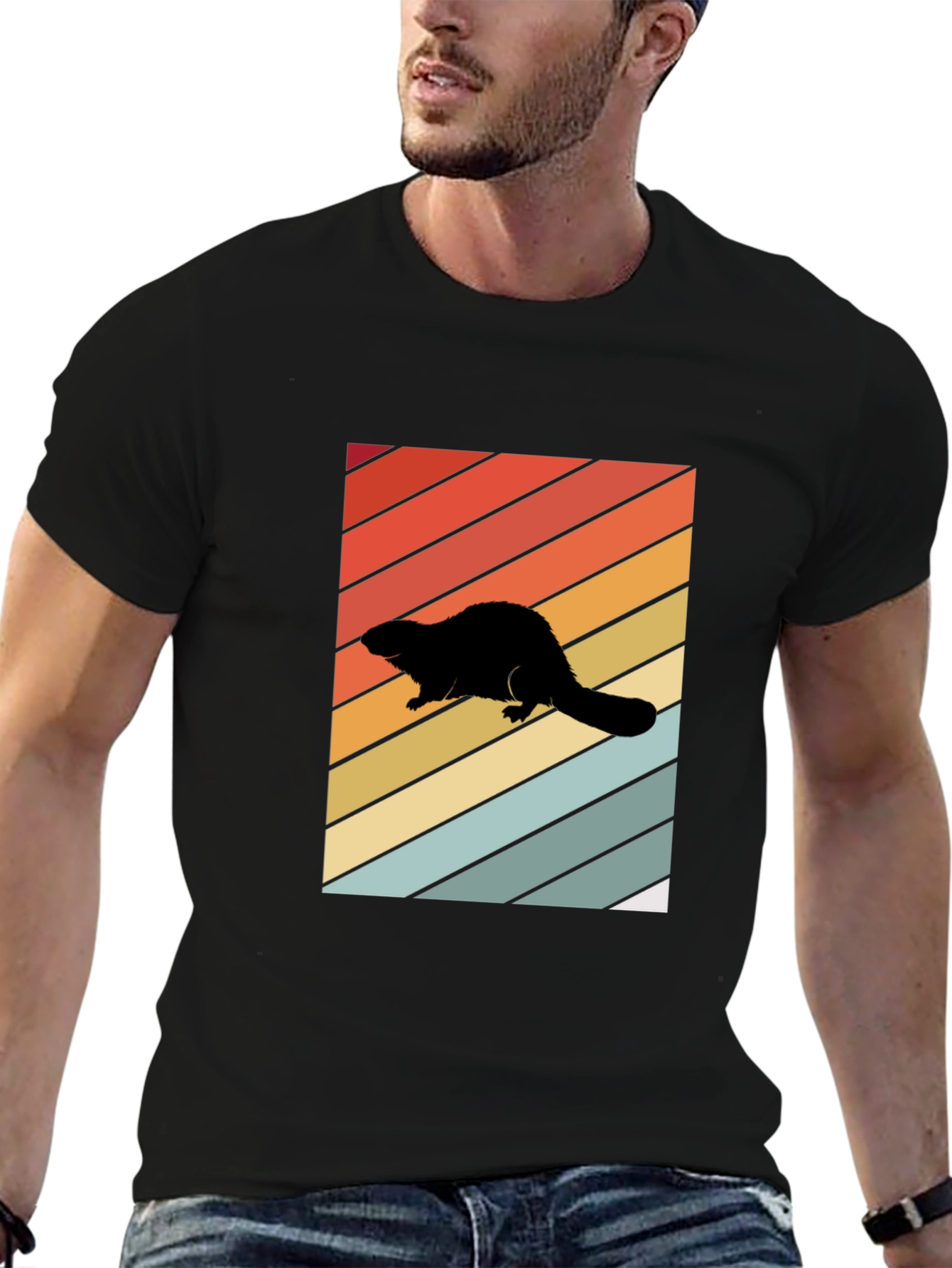 Camiseta Negra con Diseño Retro de Nutria