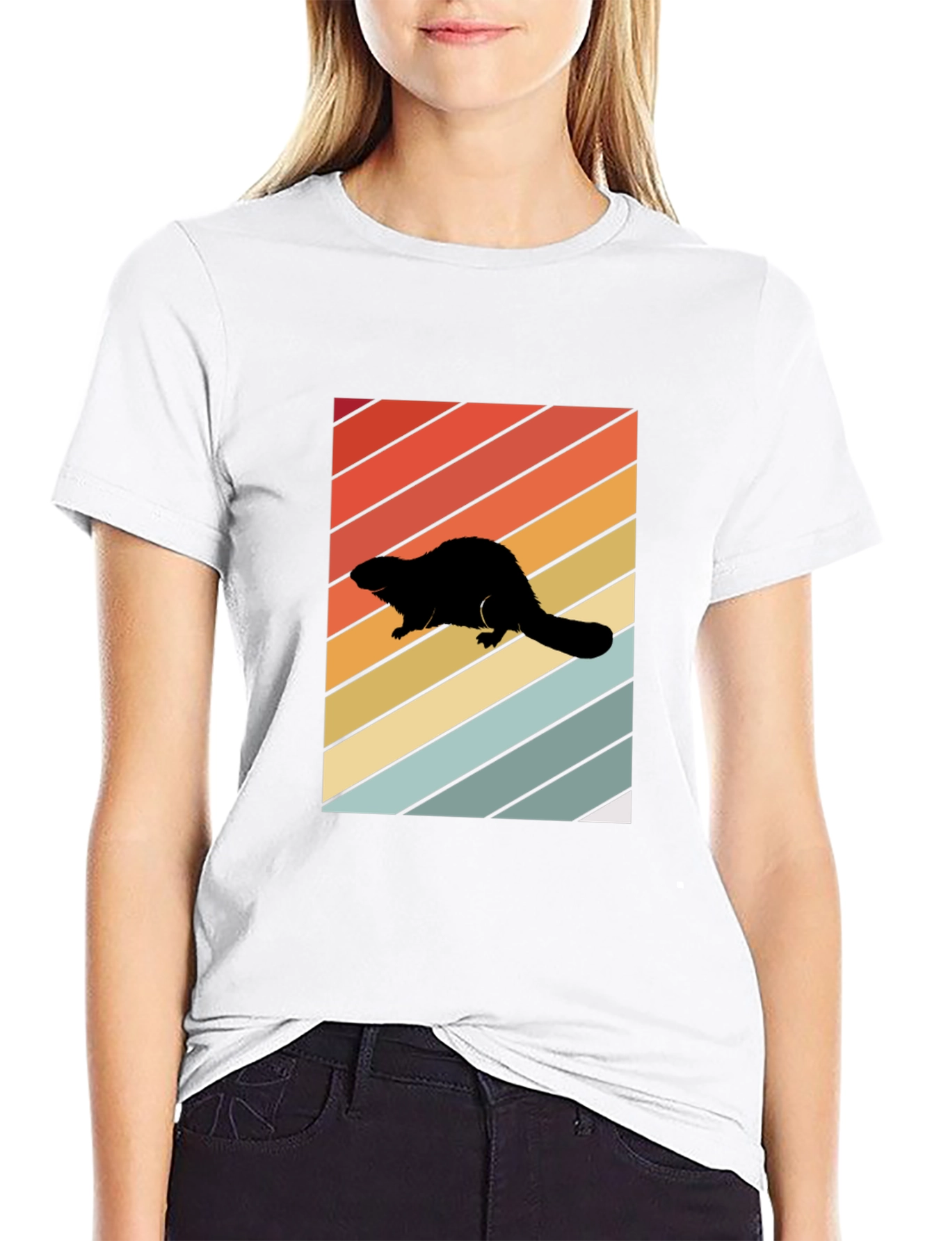 Camiseta Negra con Diseño Retro de Nutria