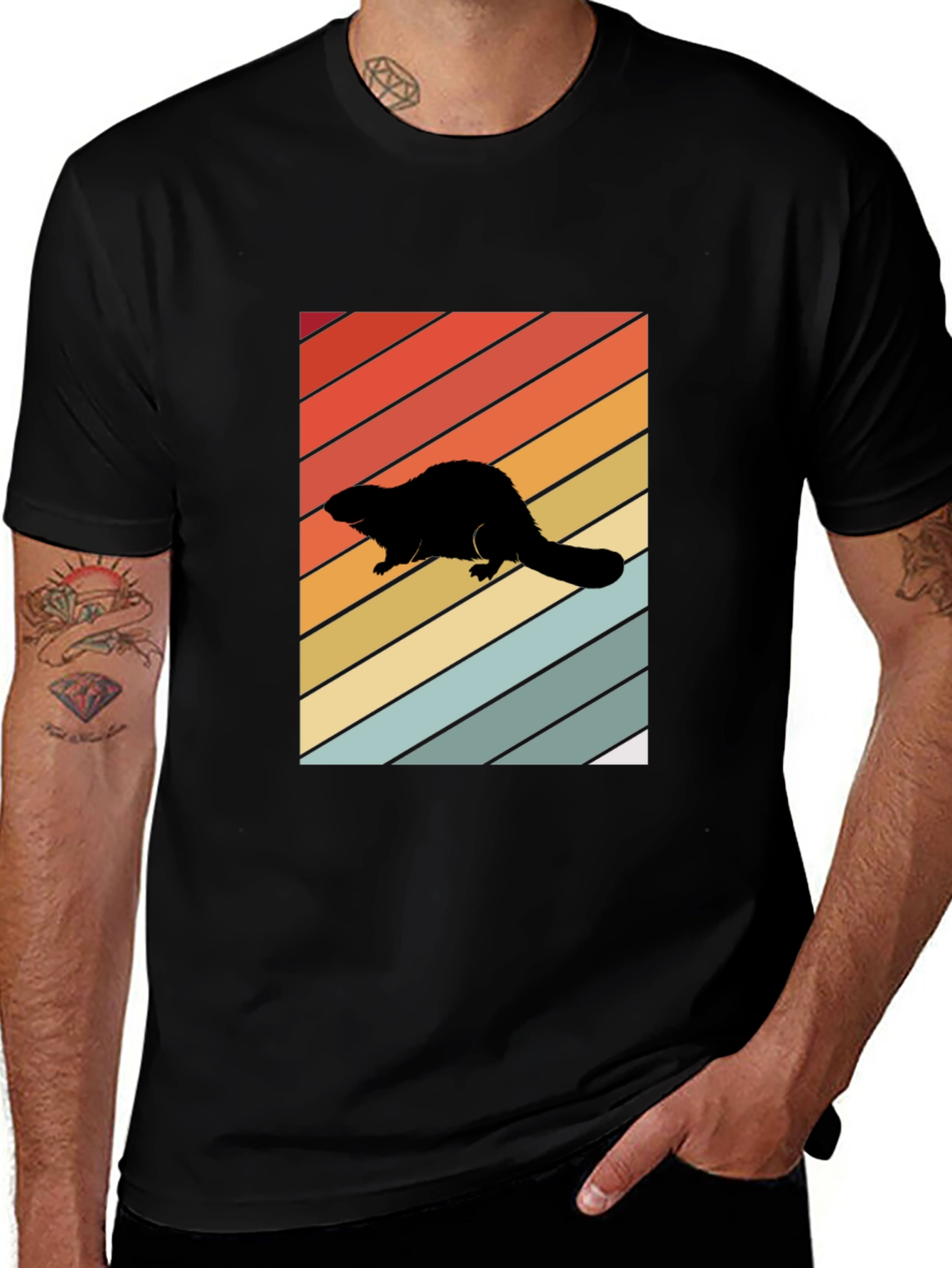 Camiseta Negra con Diseño Retro de Nutria