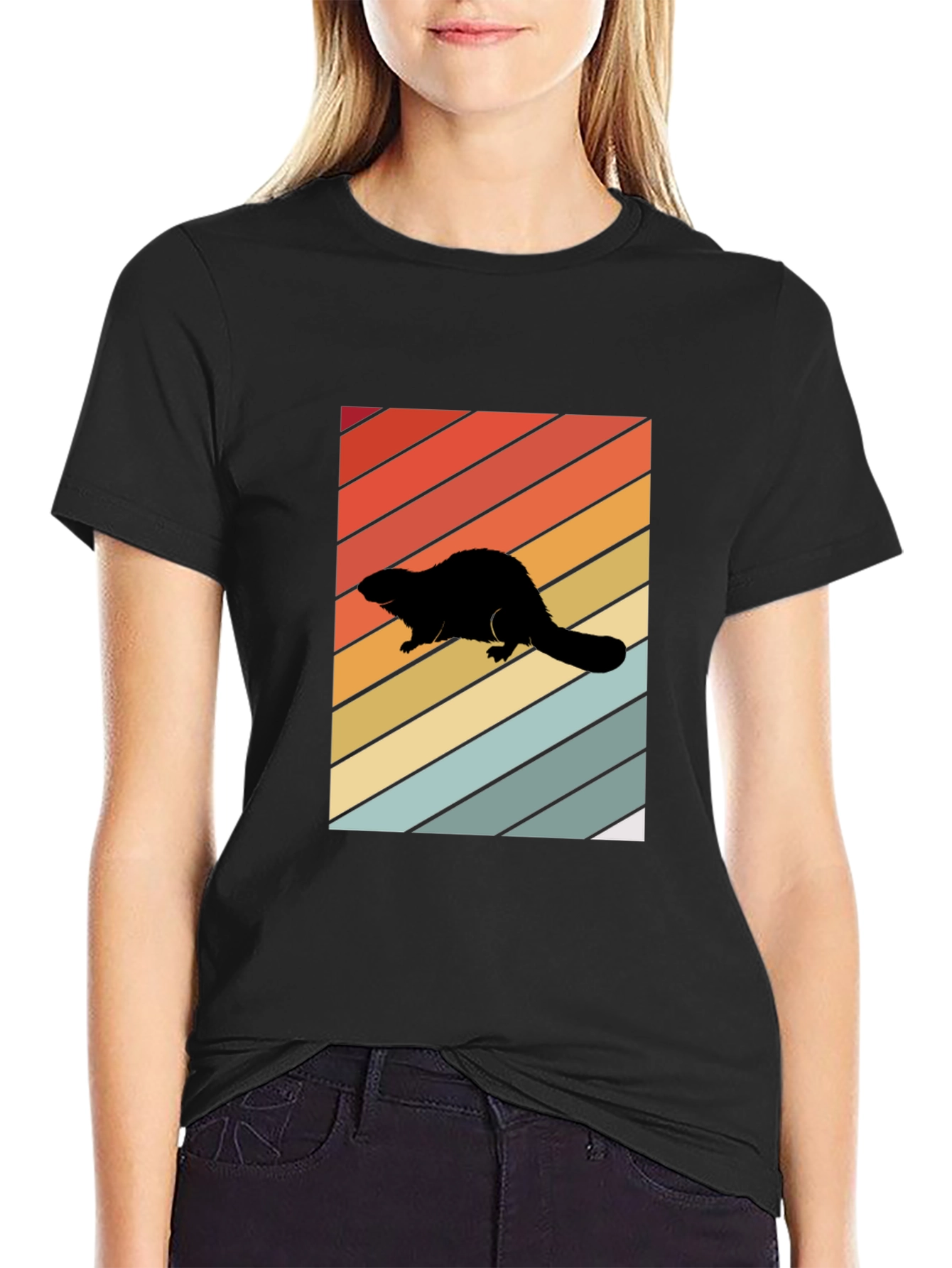 Camiseta Negra con Diseño Retro de Nutria