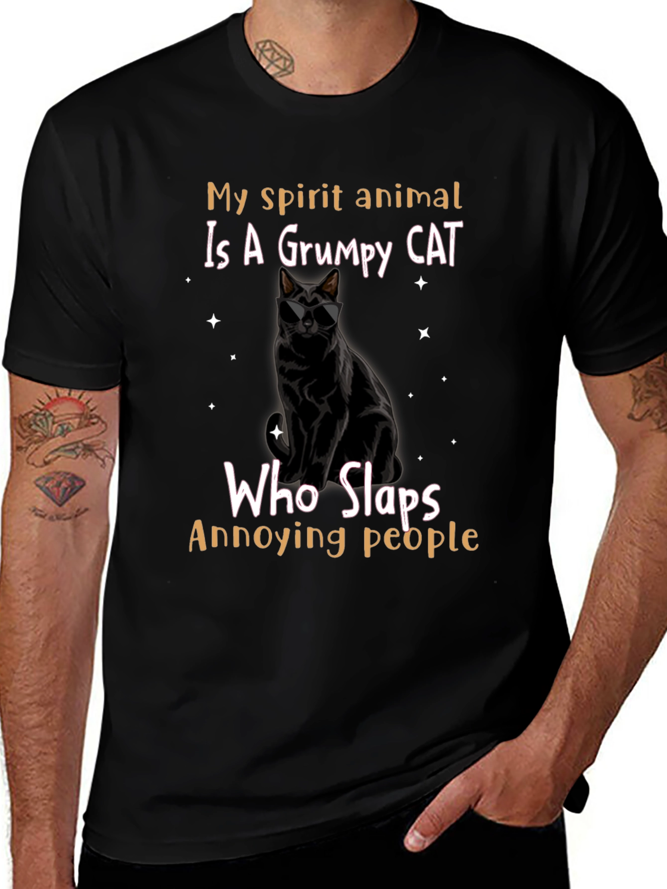 Camiseta Negra Gato Gruñón: ¡Mi Espíritu Animal!