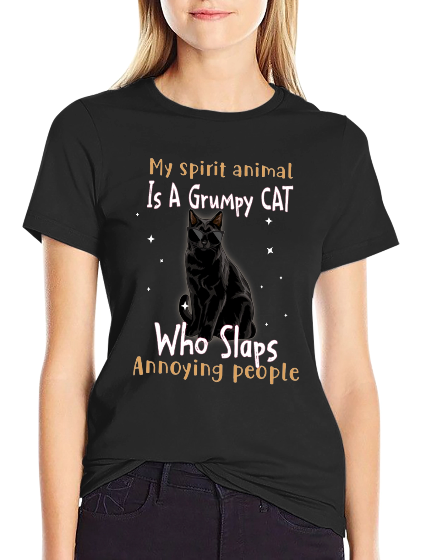 Camiseta Negra Gato Gruñón: ¡Mi Espíritu Animal!