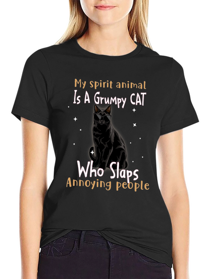 Camiseta Negra Gato Gruñón: ¡Mi Espíritu Animal!