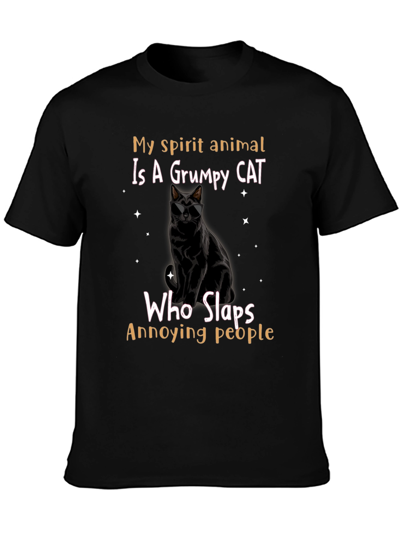 Camiseta Negra Gato Gruñón: ¡Mi Espíritu Animal!