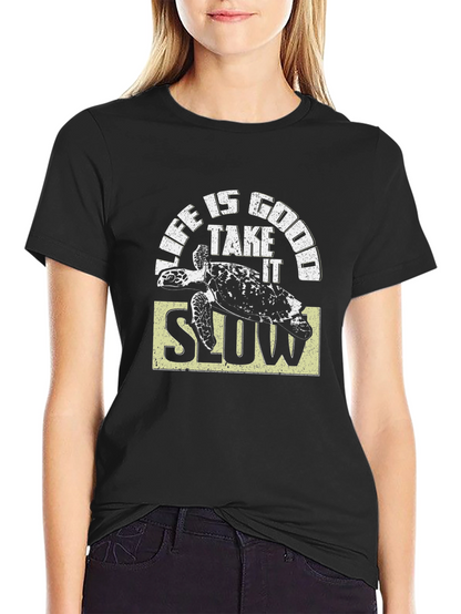 Camiseta Negra Life is Good con Tortuga