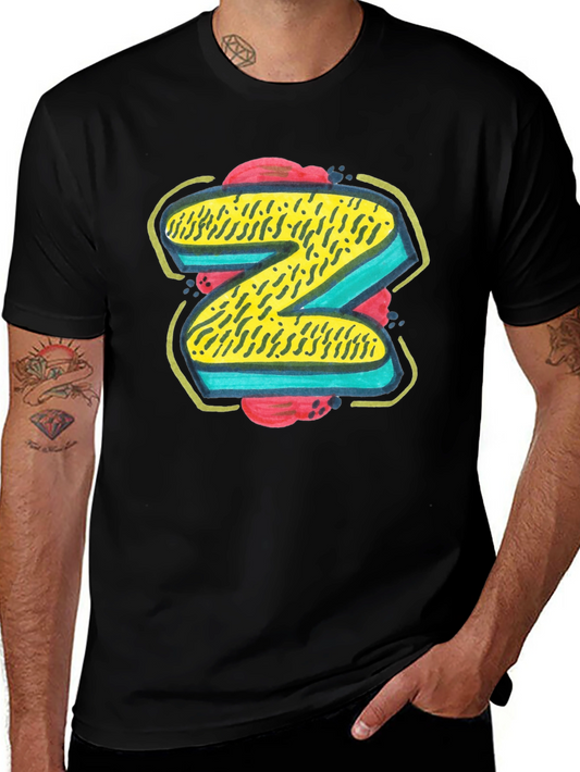 Camiseta Negra con Diseño de Letra Z Colorida
