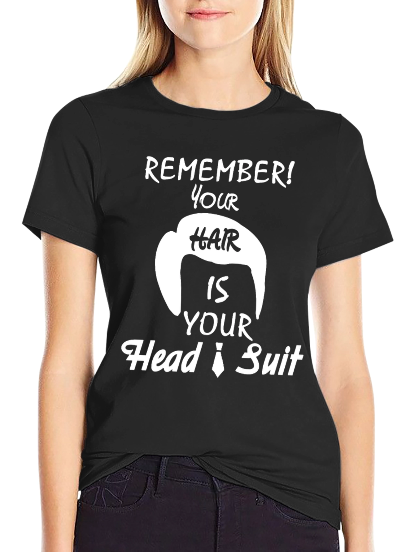 Camiseta Negra con Diseño Humorístico de Pelo