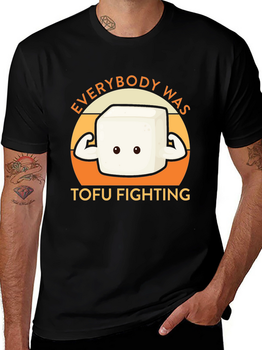 Camiseta Negra con Diseño Tofu Musculoso - Lucha Vegana