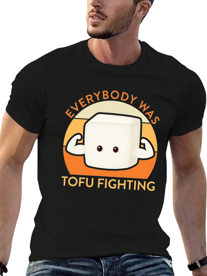 Camiseta Negra con Diseño Tofu Musculoso - Lucha Vegana