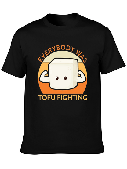 Camiseta Negra con Diseño Tofu Musculoso - Lucha Vegana
