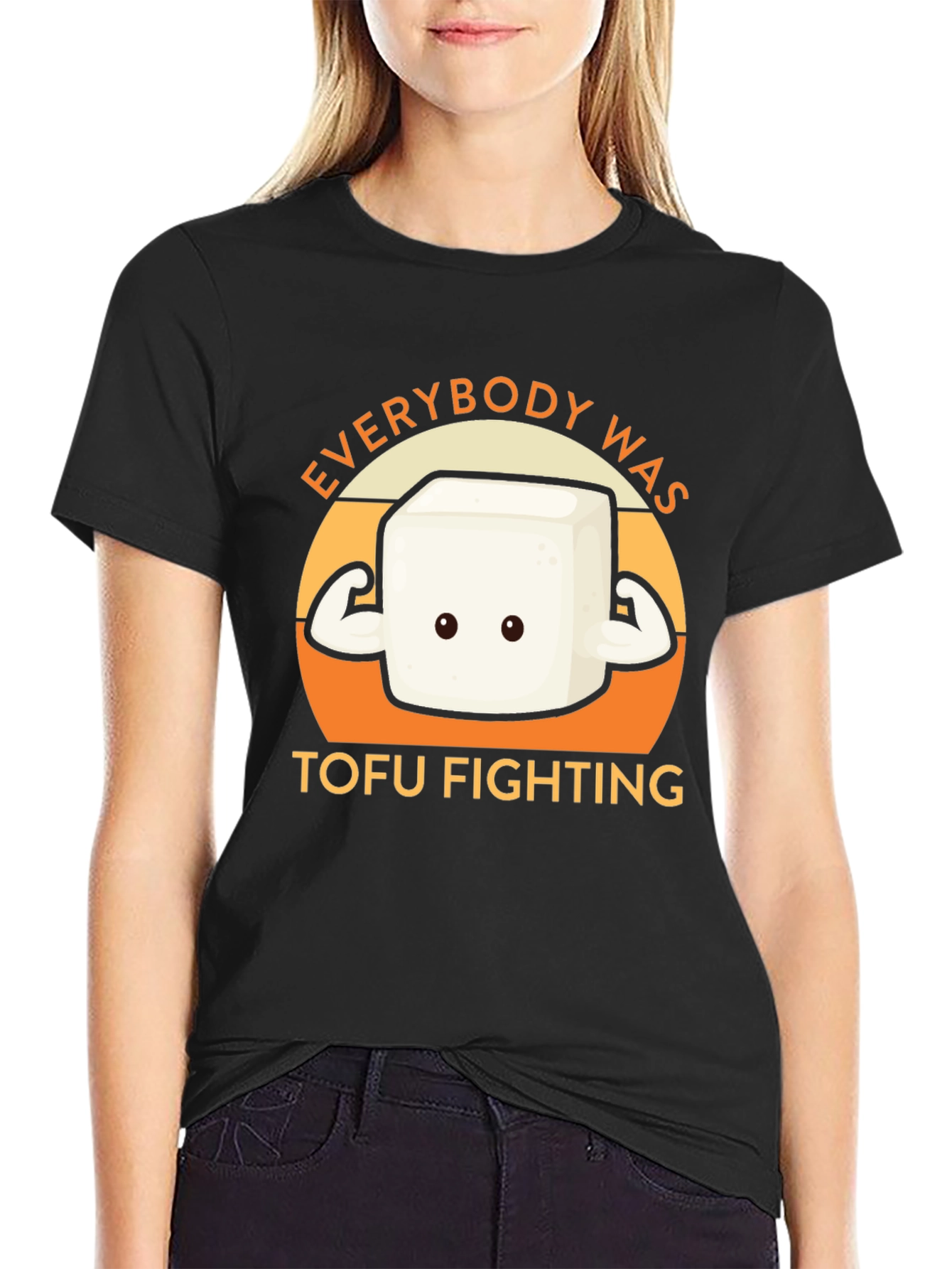 Camiseta Negra con Diseño Tofu Musculoso - Lucha Vegana