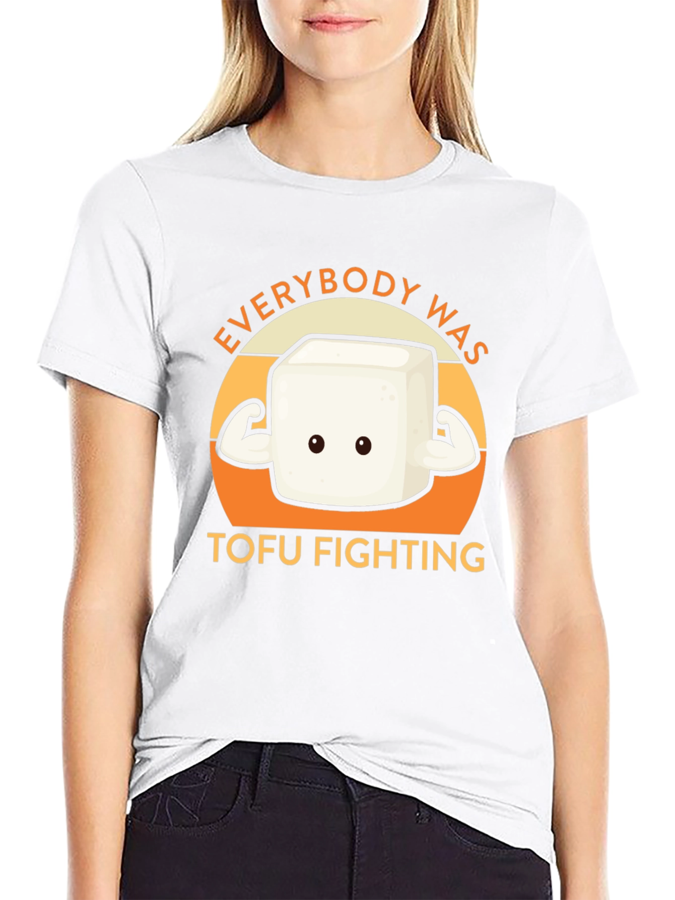 Camiseta Negra con Diseño Tofu Musculoso - Lucha Vegana