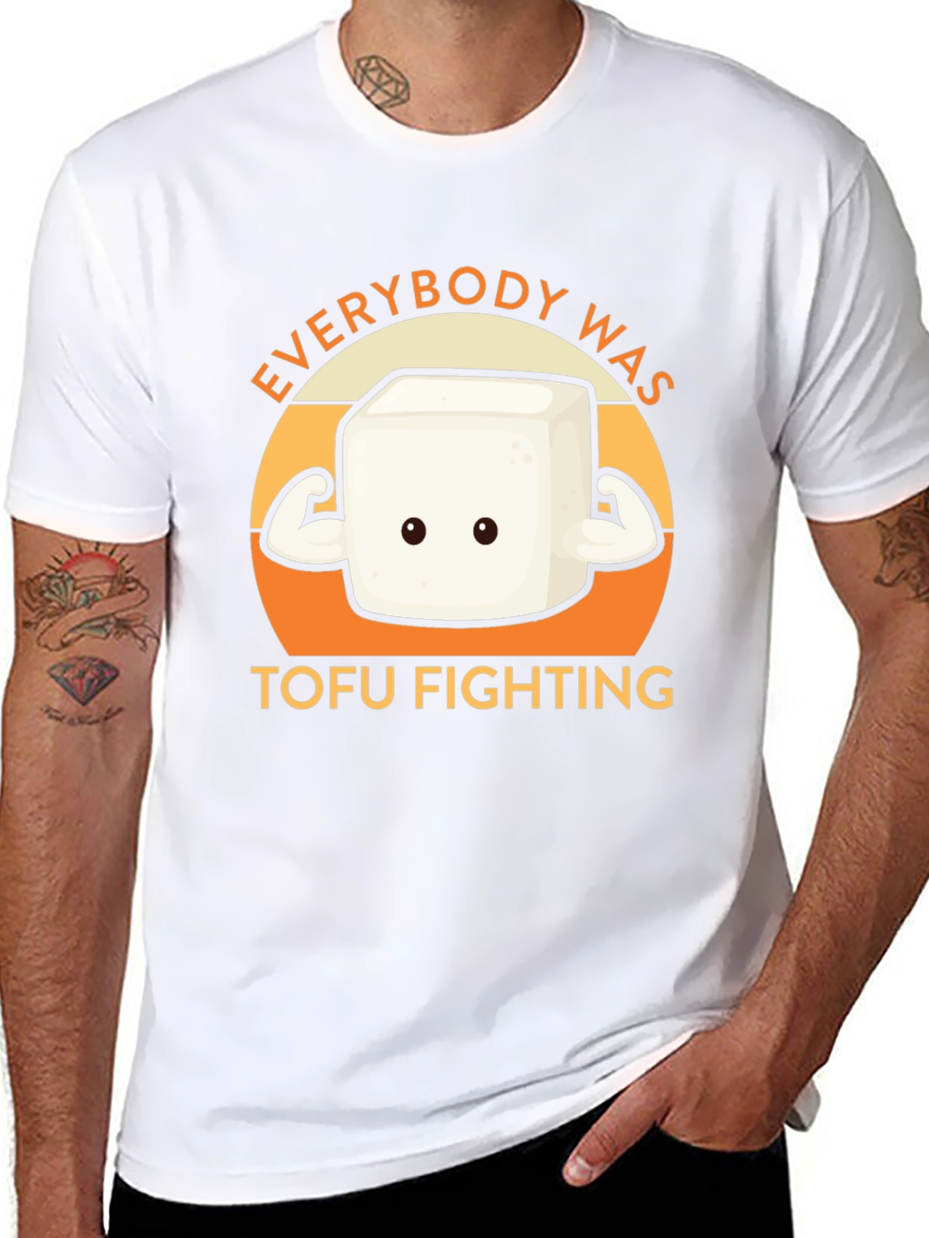 Camiseta Negra con Diseño Tofu Musculoso - Lucha Vegana