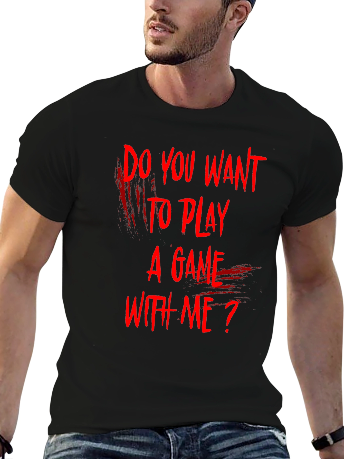 Camiseta Negra ¿Quieres Jugar Un Juego Conmigo?