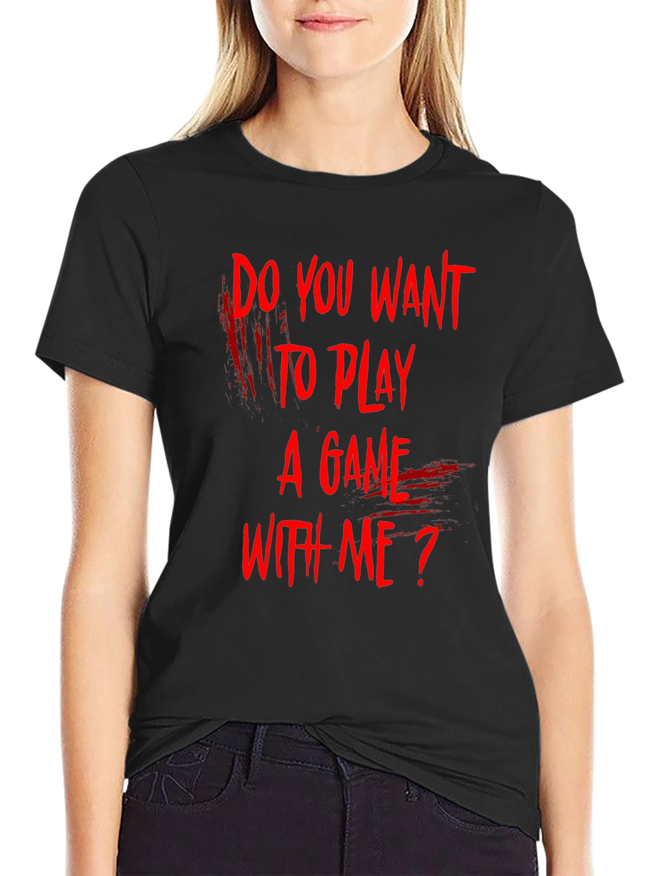 Camiseta Negra ¿Quieres Jugar Un Juego Conmigo?