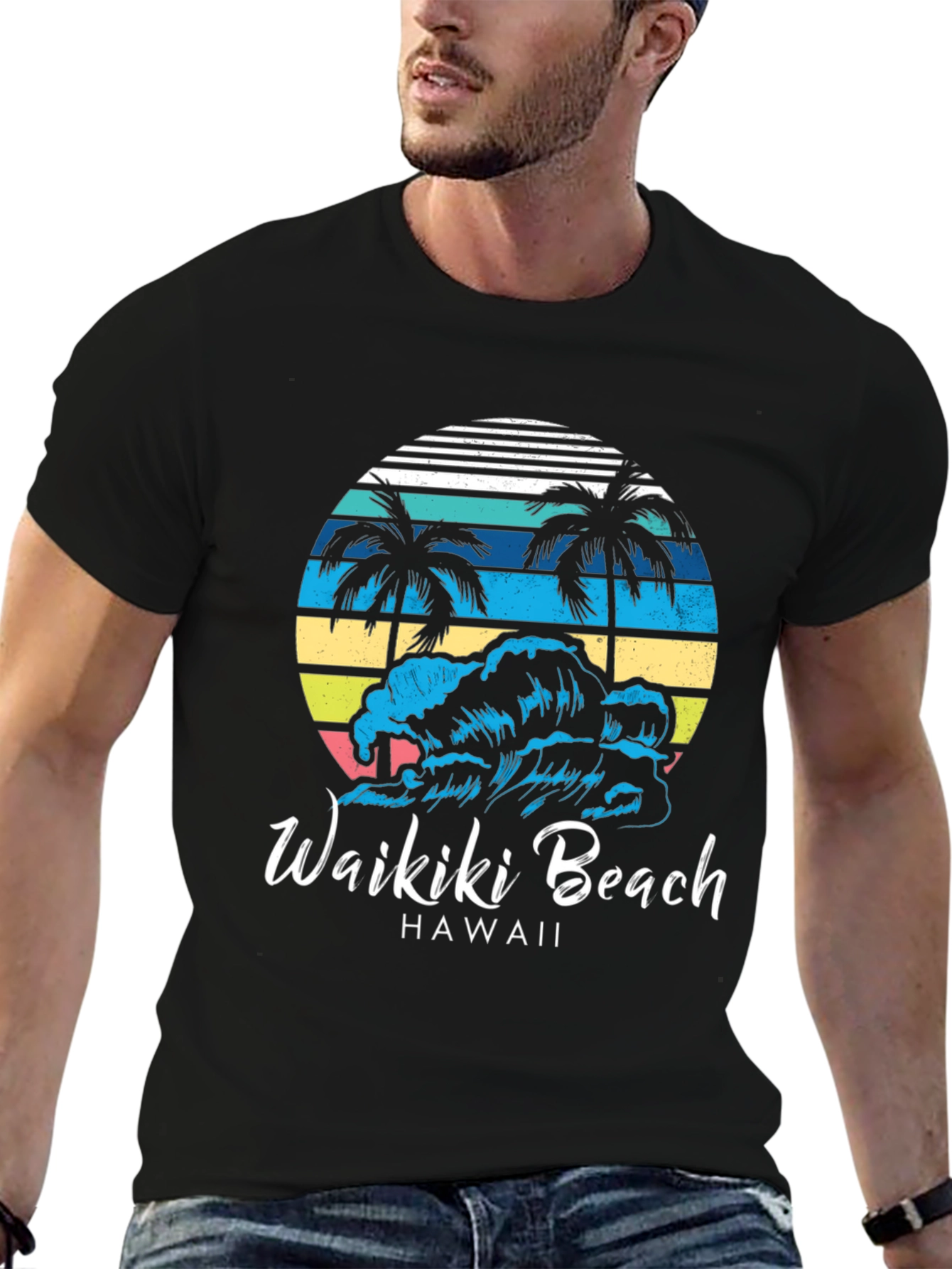 Camiseta Negra Waikiki Beach Hawaii