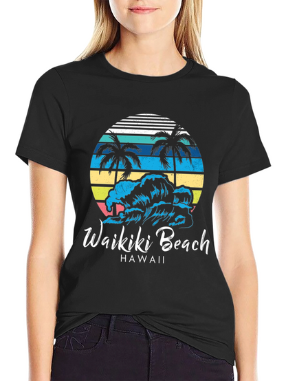 Camiseta Negra Waikiki Beach Hawaii