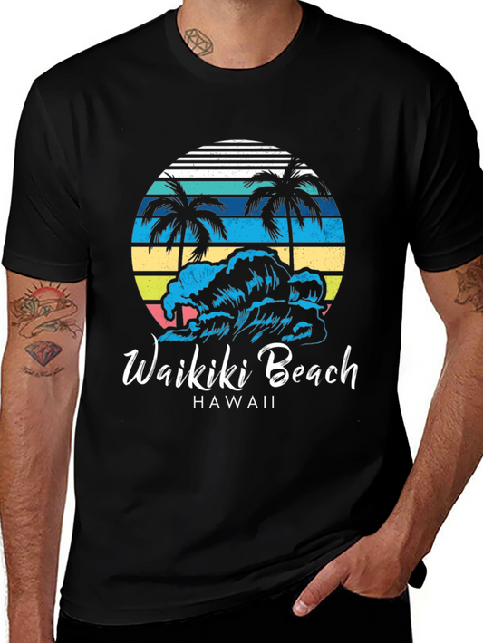 Camiseta Negra Waikiki Beach Hawaii