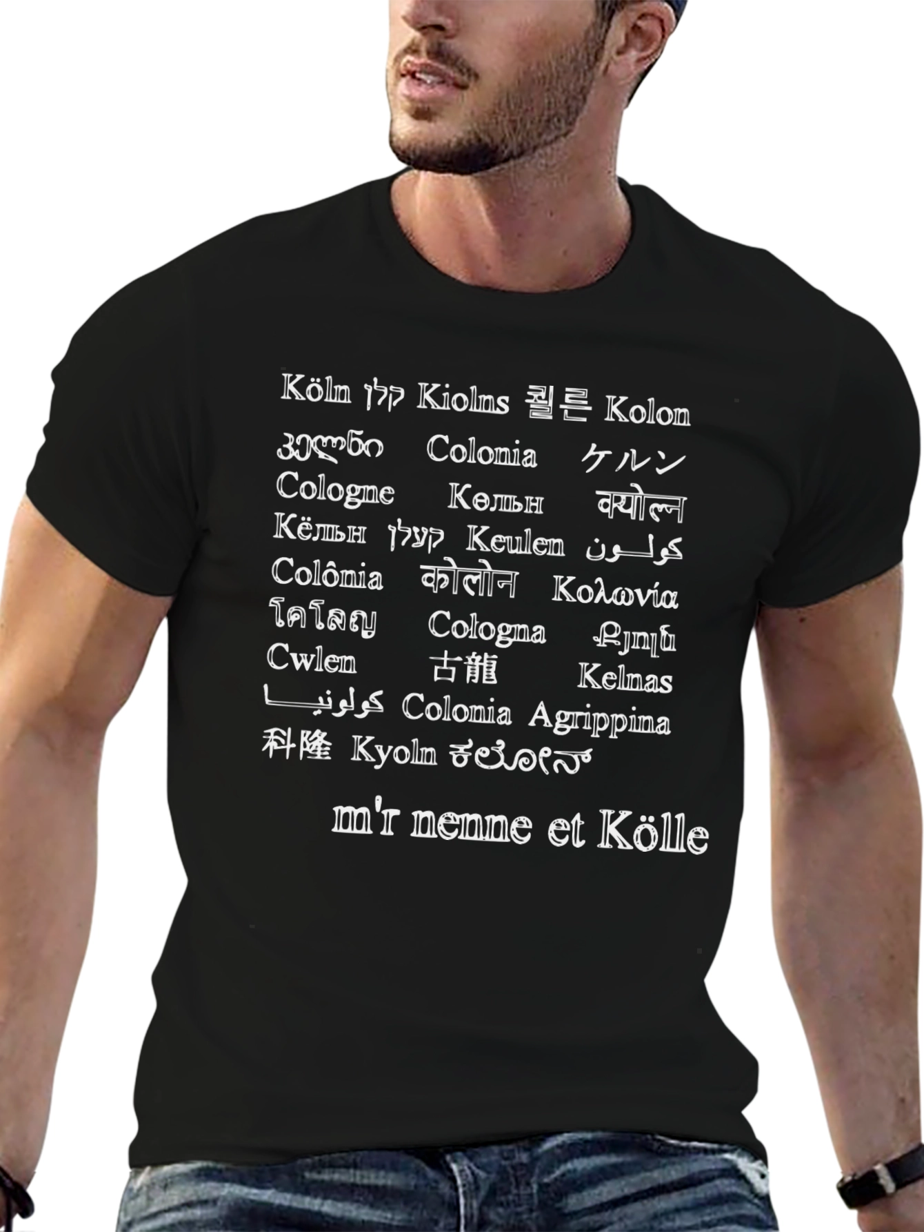 Camiseta Köln Multilingüe Negra para Amantes de Colonia