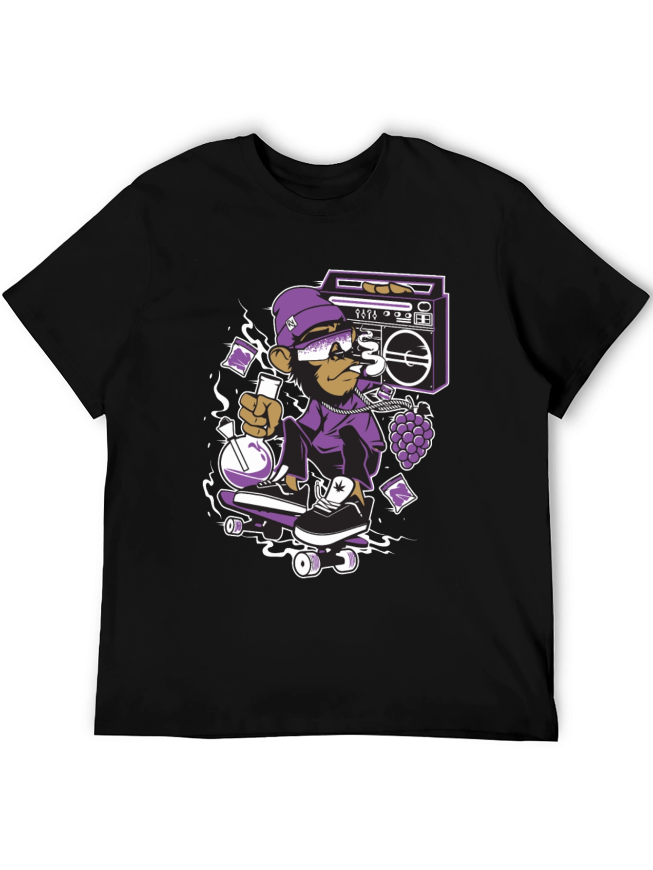 Camiseta Negra con Mono Skater y Estilo Urbano