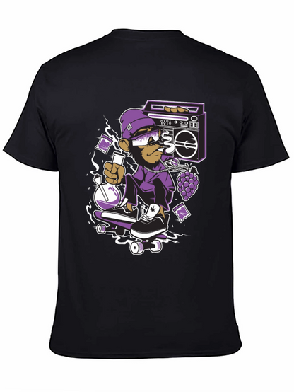 Camiseta Negra con Mono Skater y Estilo Urbano