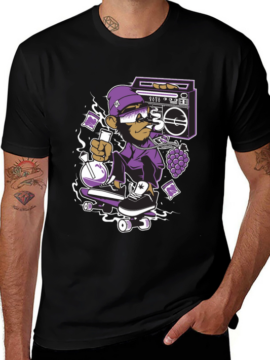 Camiseta Negra con Mono Skater y Estilo Urbano