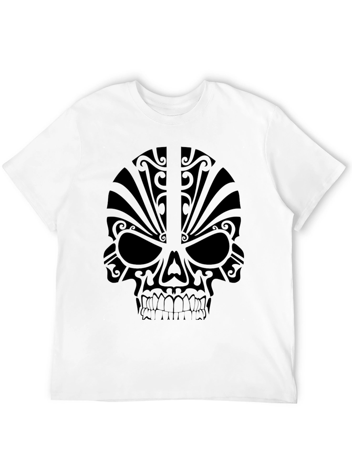 Camiseta Negra Calavera Tribal Estilizada