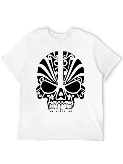 Camiseta Negra Calavera Tribal Estilizada
