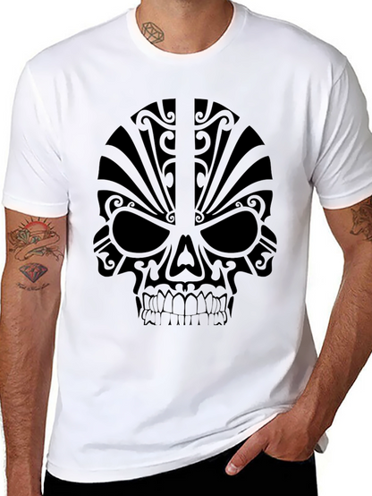 Camiseta Negra Calavera Tribal Estilizada