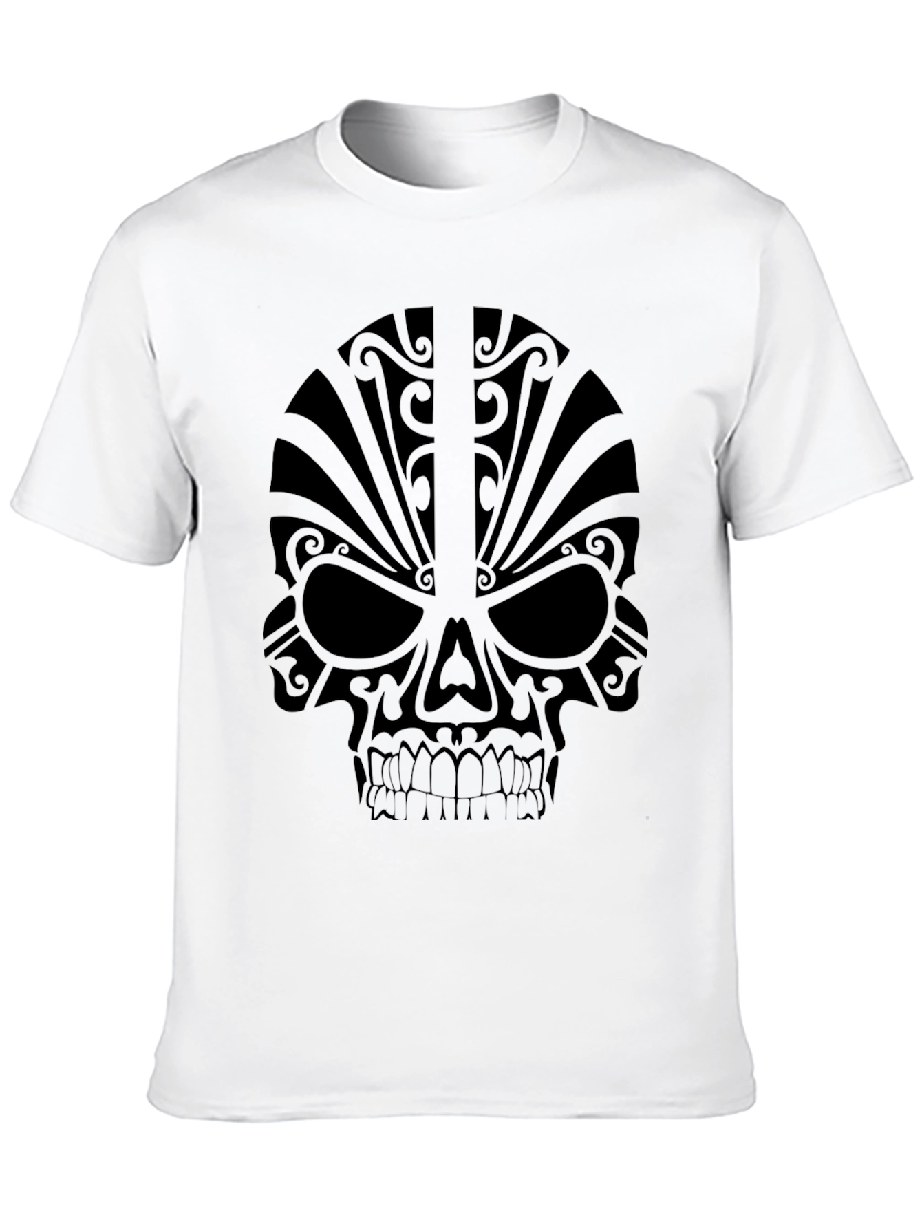Camiseta Negra Calavera Tribal Estilizada