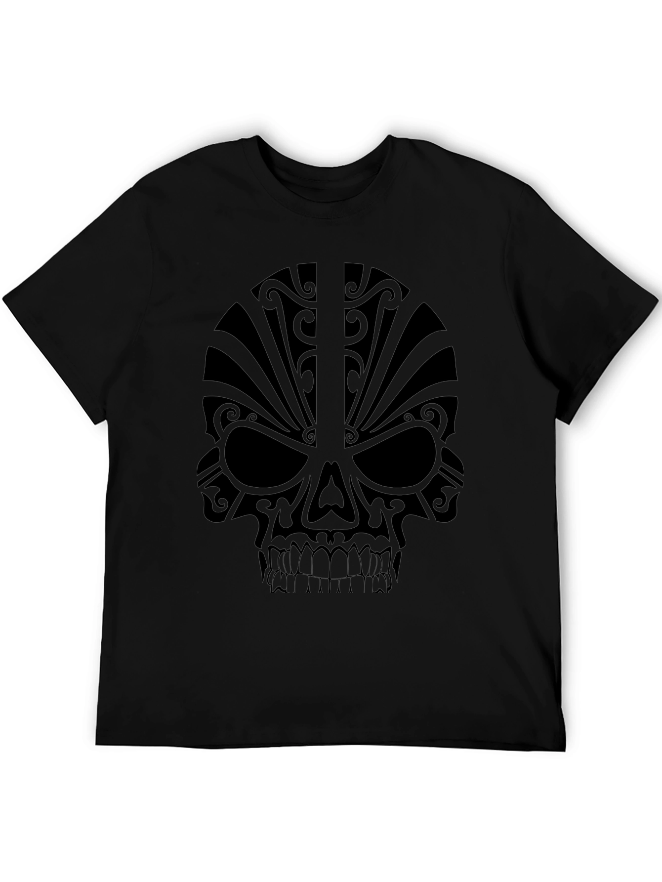 Camiseta Negra Calavera Tribal Estilizada