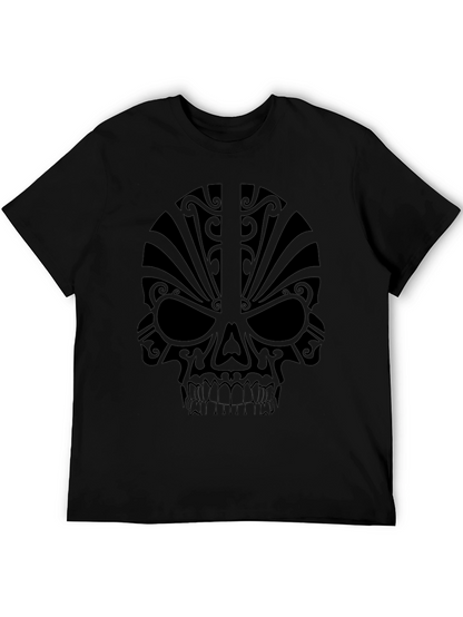 Camiseta Negra Calavera Tribal Estilizada