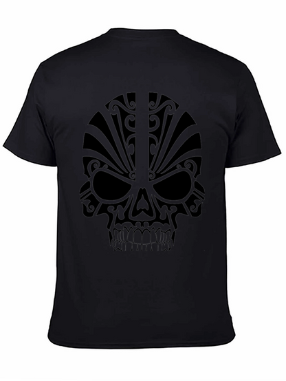 Camiseta Negra Calavera Tribal Estilizada