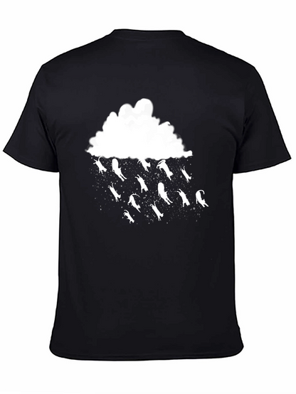 Camiseta Negra Lluvia de Gatos Divertida y Original