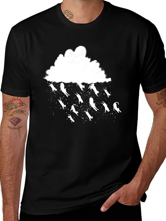 Camiseta Negra Lluvia de Gatos Divertida y Original