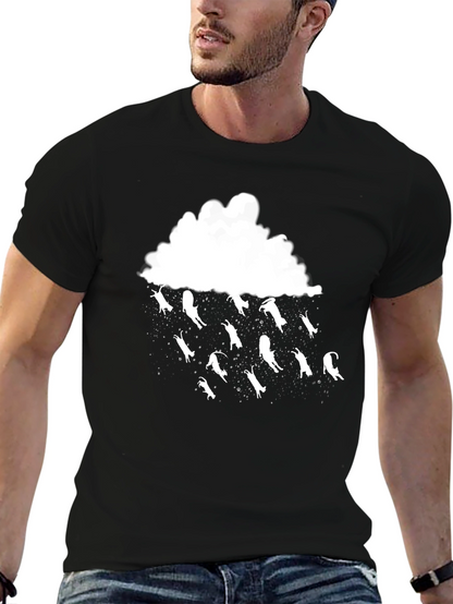 Camiseta Negra Lluvia de Gatos Divertida y Original
