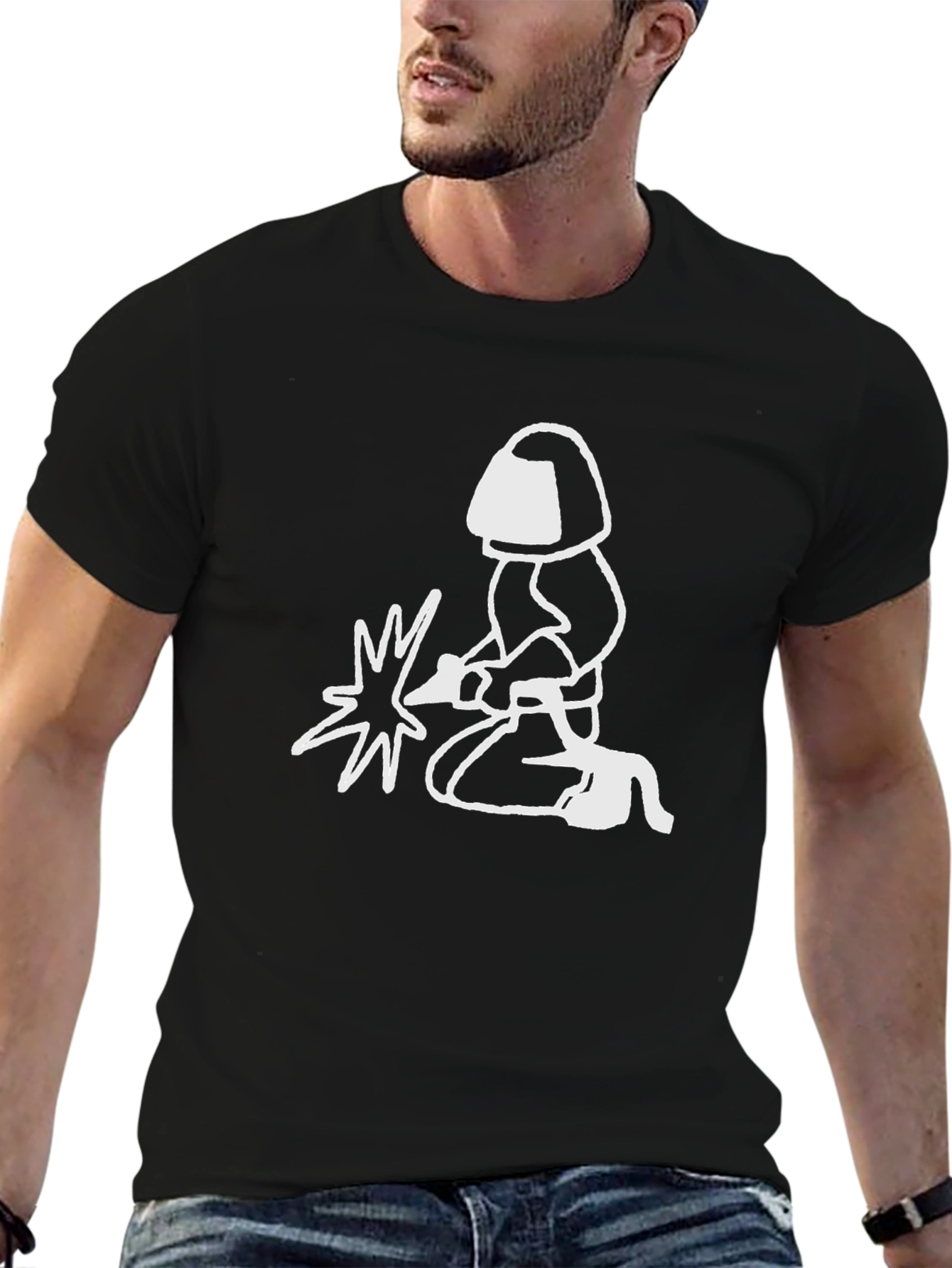 Camiseta Negra con Diseño de Soldador
