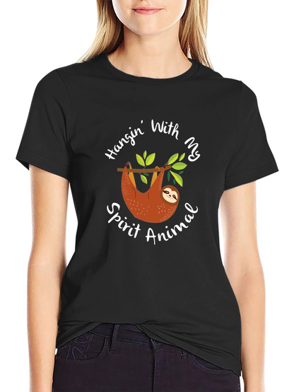 Camiseta Negra con Diseño de Perezoso Spirit Animal