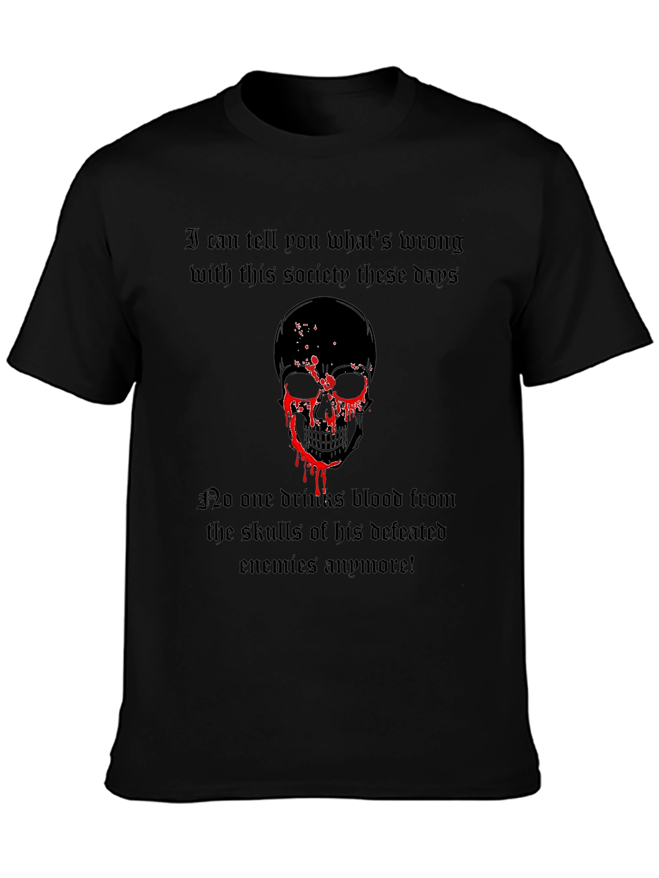 Camiseta Negra con Diseño de Calavera y Frase Gótica