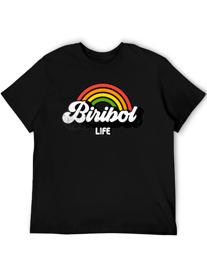 Camiseta Negra Biribol Life con Arcoíris Retro
