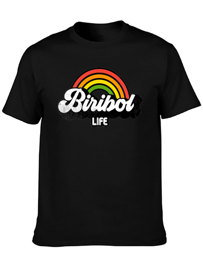 Camiseta Negra Biribol Life con Arcoíris Retro