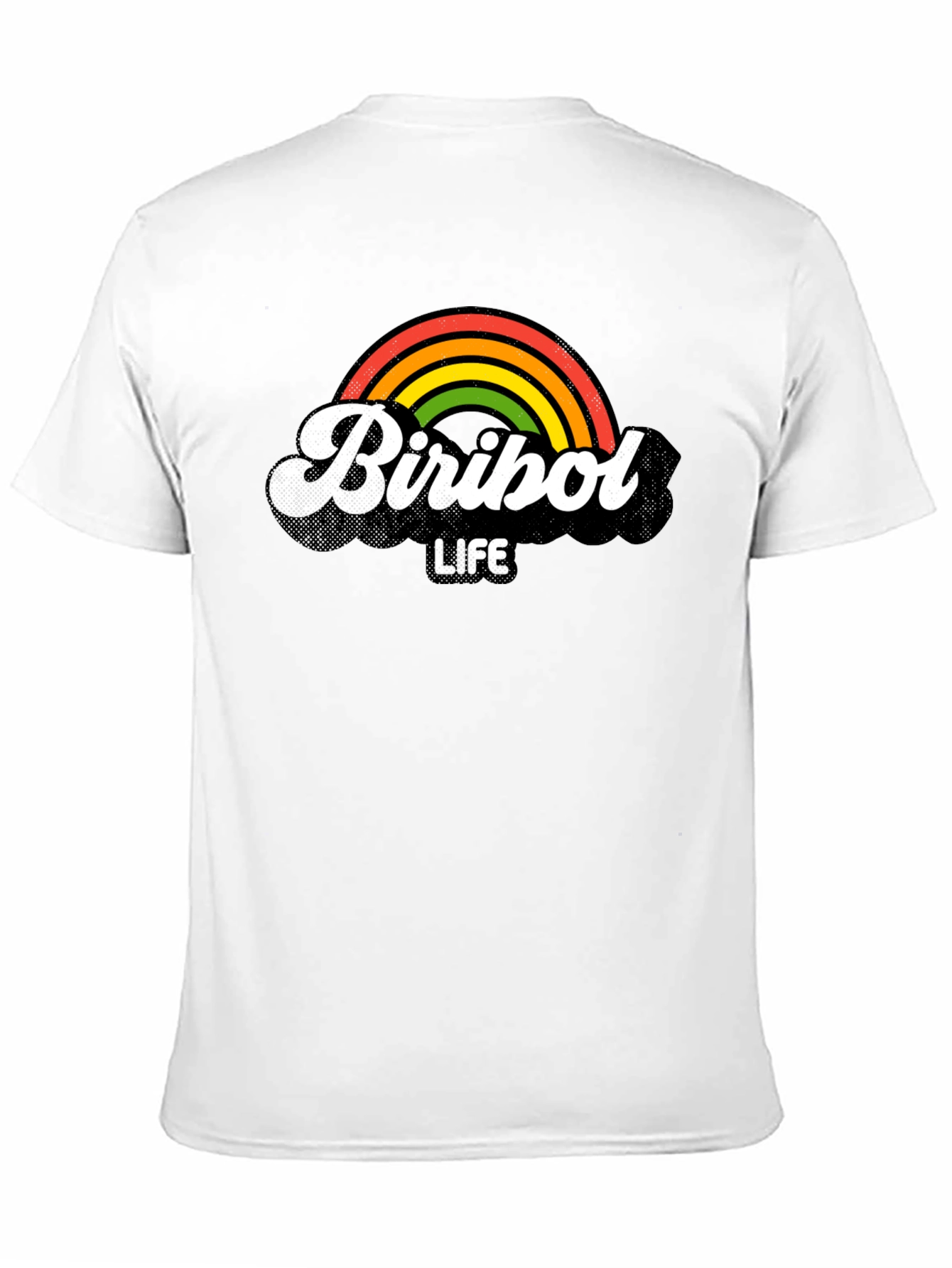 Camiseta Negra Biribol Life con Arcoíris Retro