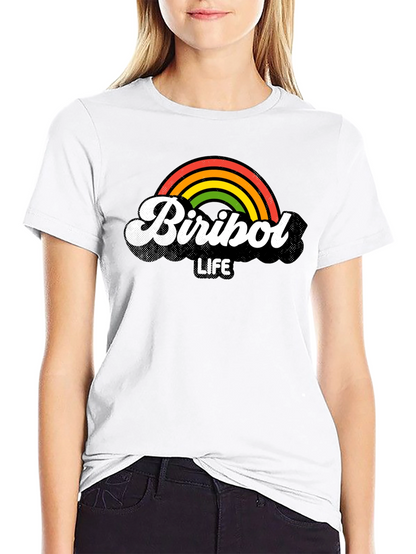 Camiseta Negra Biribol Life con Arcoíris Retro