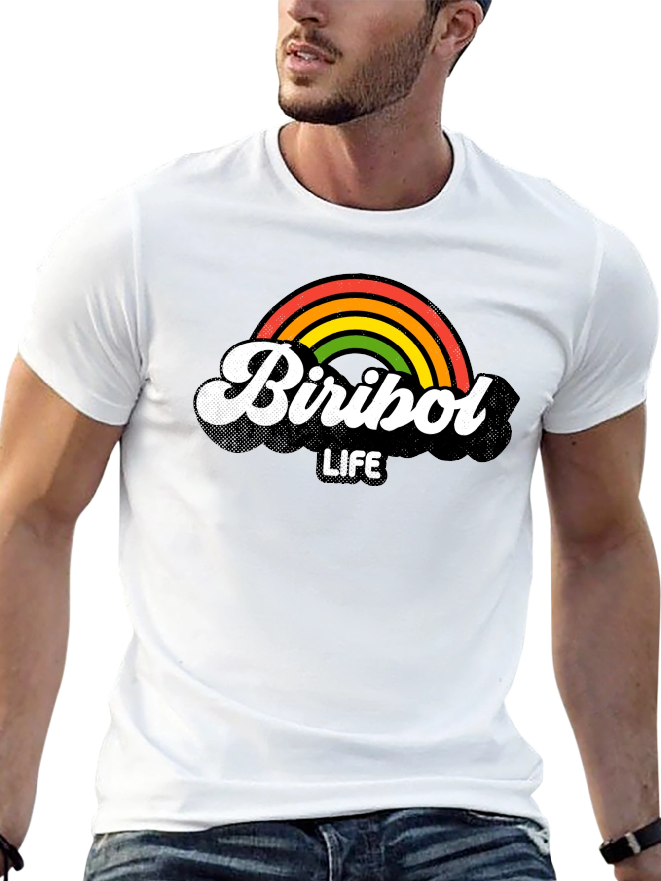 Camiseta Negra Biribol Life con Arcoíris Retro