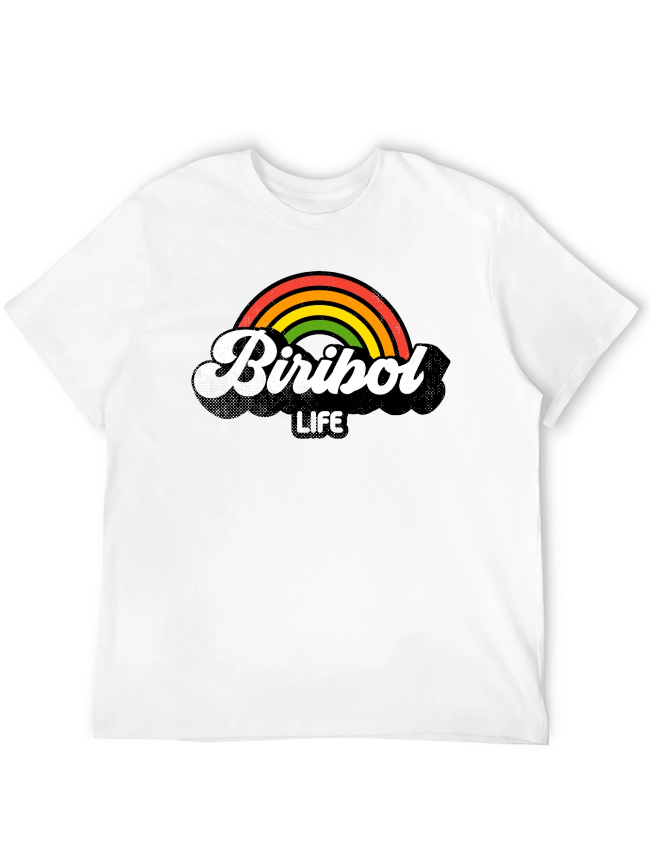 Camiseta Negra Biribol Life con Arcoíris Retro