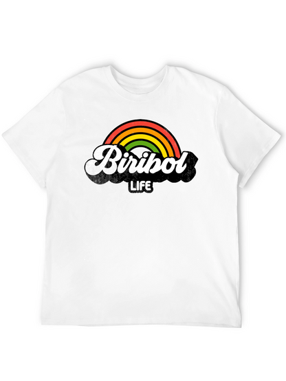 Camiseta Negra Biribol Life con Arcoíris Retro