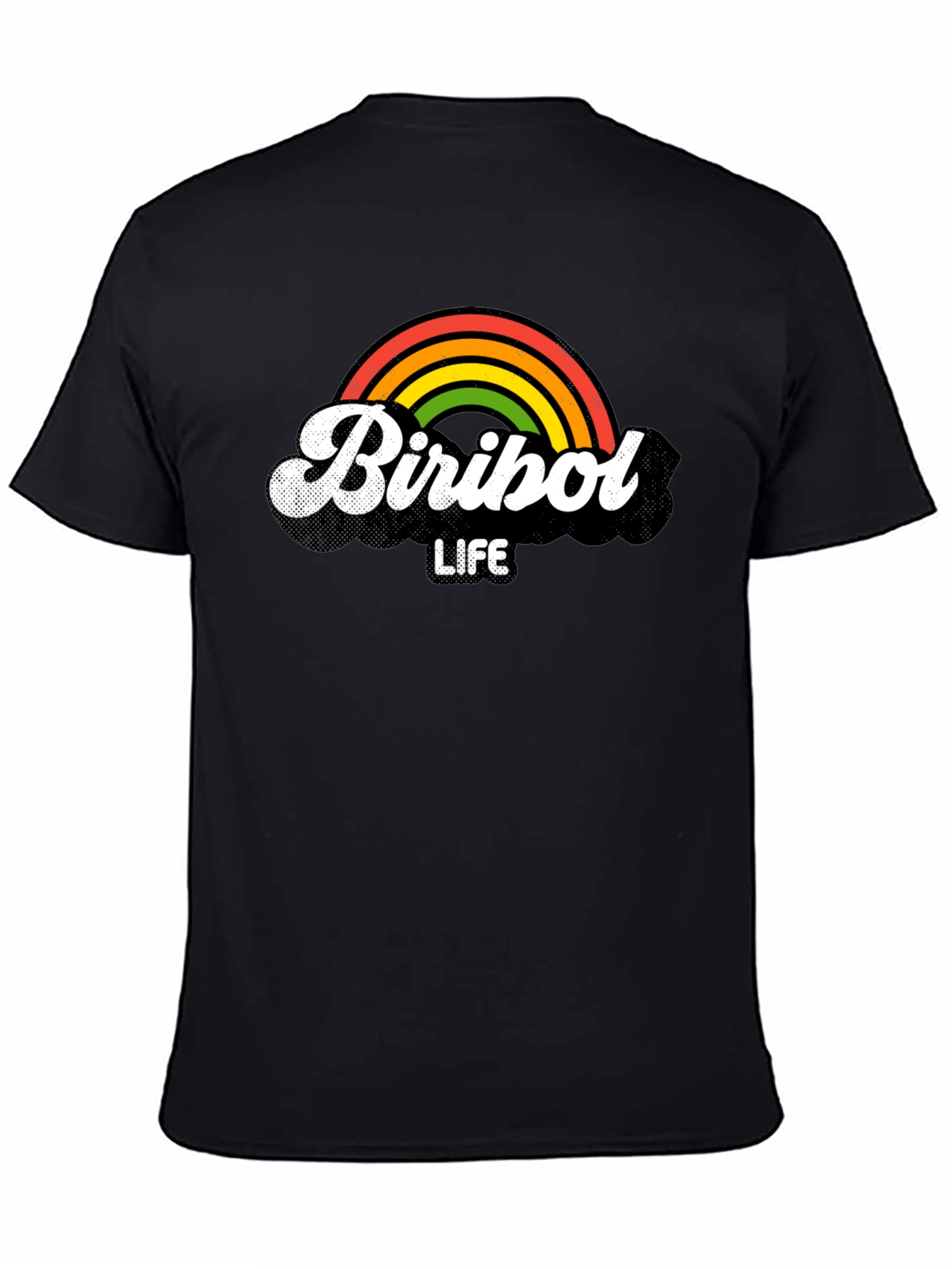 Camiseta Negra Biribol Life con Arcoíris Retro