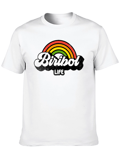 Camiseta Negra Biribol Life con Arcoíris Retro