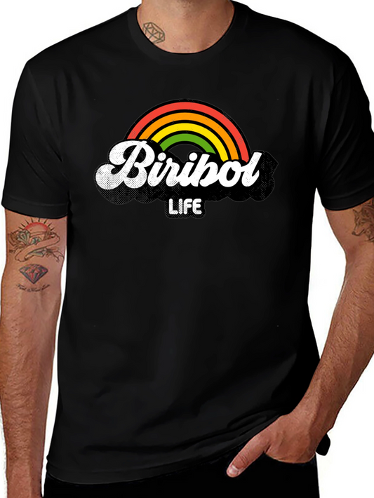 Camiseta Negra Biribol Life con Arcoíris Retro